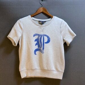 Polo Ralph Lauren Kids Girls L G 12 14‎ Short Sleeve Graphic Sweatshirt Top Grey
